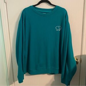 NWOT Ivory Ella Crew Neck Organic Cotton Elephant Sweatshirt Blue Green XXL